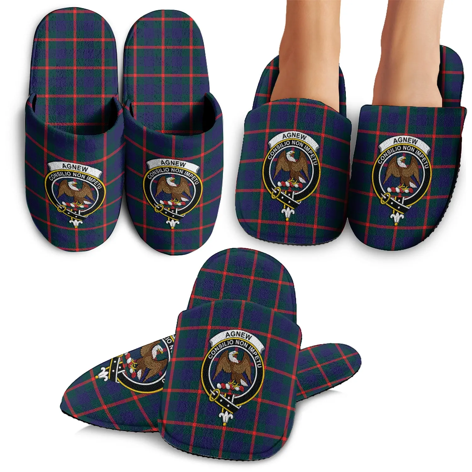 Agnew Tartan Home Slippers with Family Crest