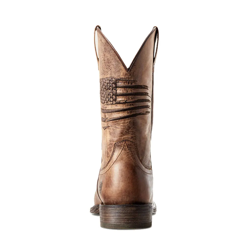 ARIAT CIRCUIT PATRIOT 11 INCH WESTERN SQUARED TOE BOOT WEATHERED TAN - MENS