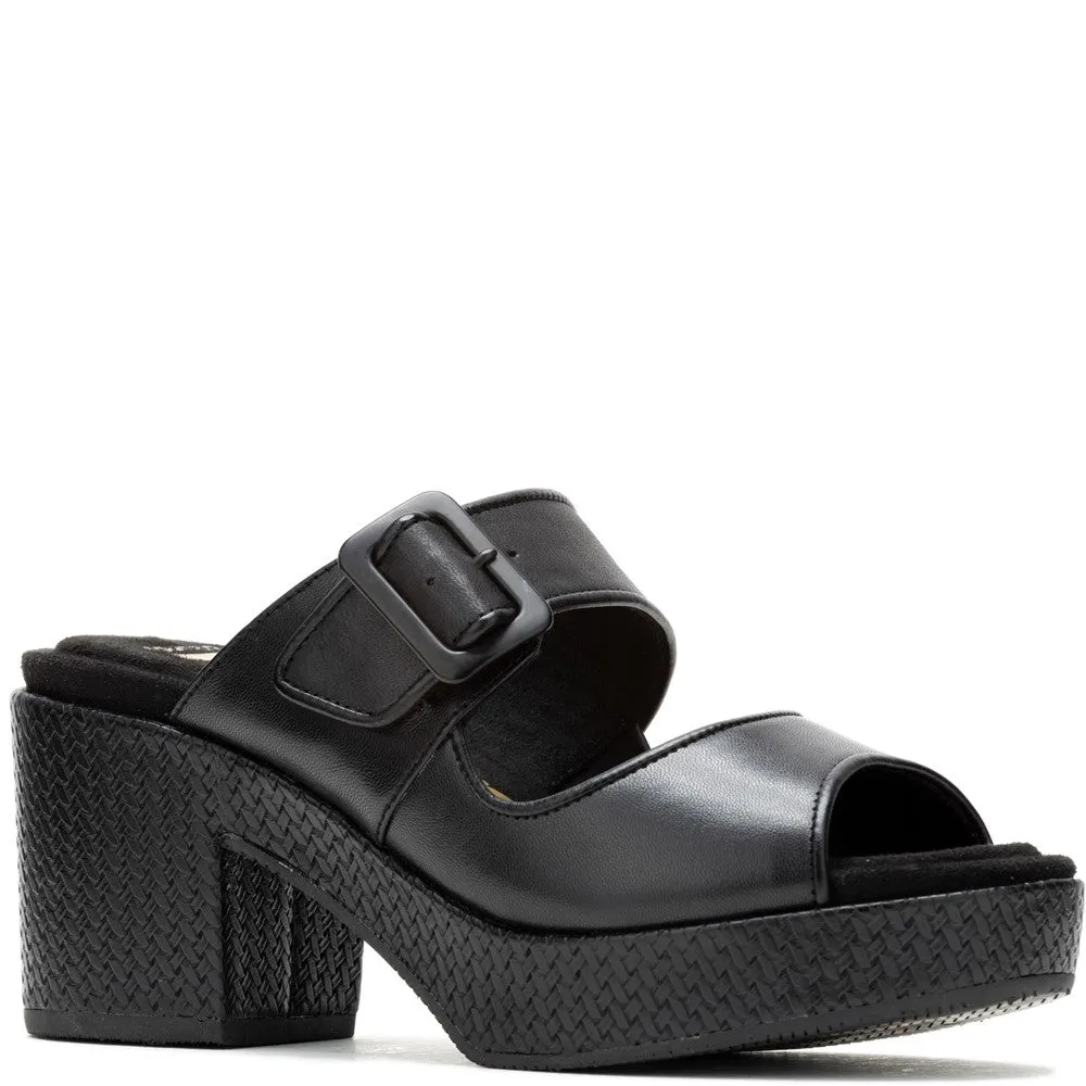 Black Poppy Buckle Slides