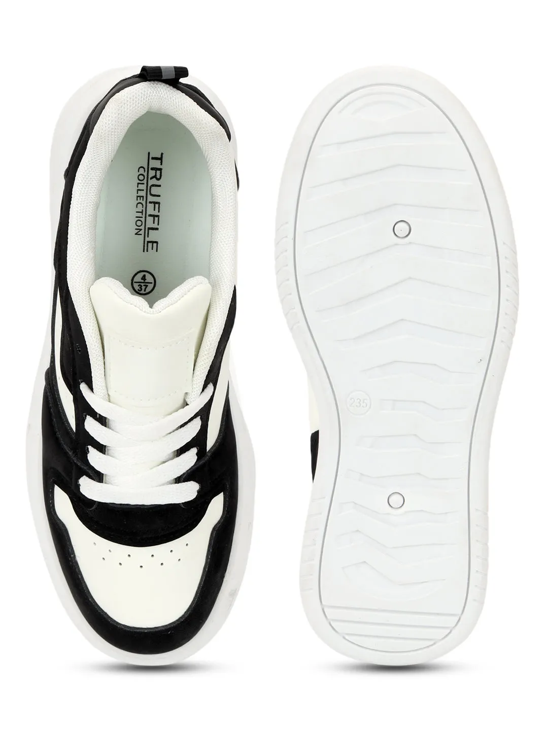 Black White Suede Stylish Lace-Up Sneakers (TC-RS3609-BLKWHT)