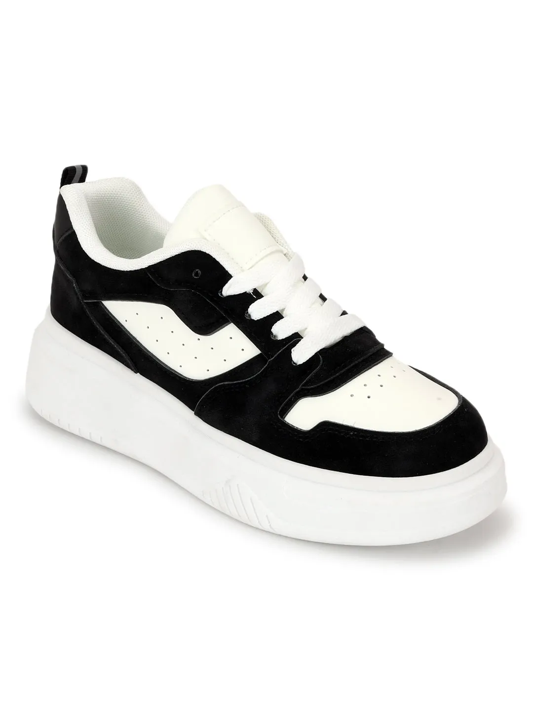 Black White Suede Stylish Lace-Up Sneakers (TC-RS3609-BLKWHT)