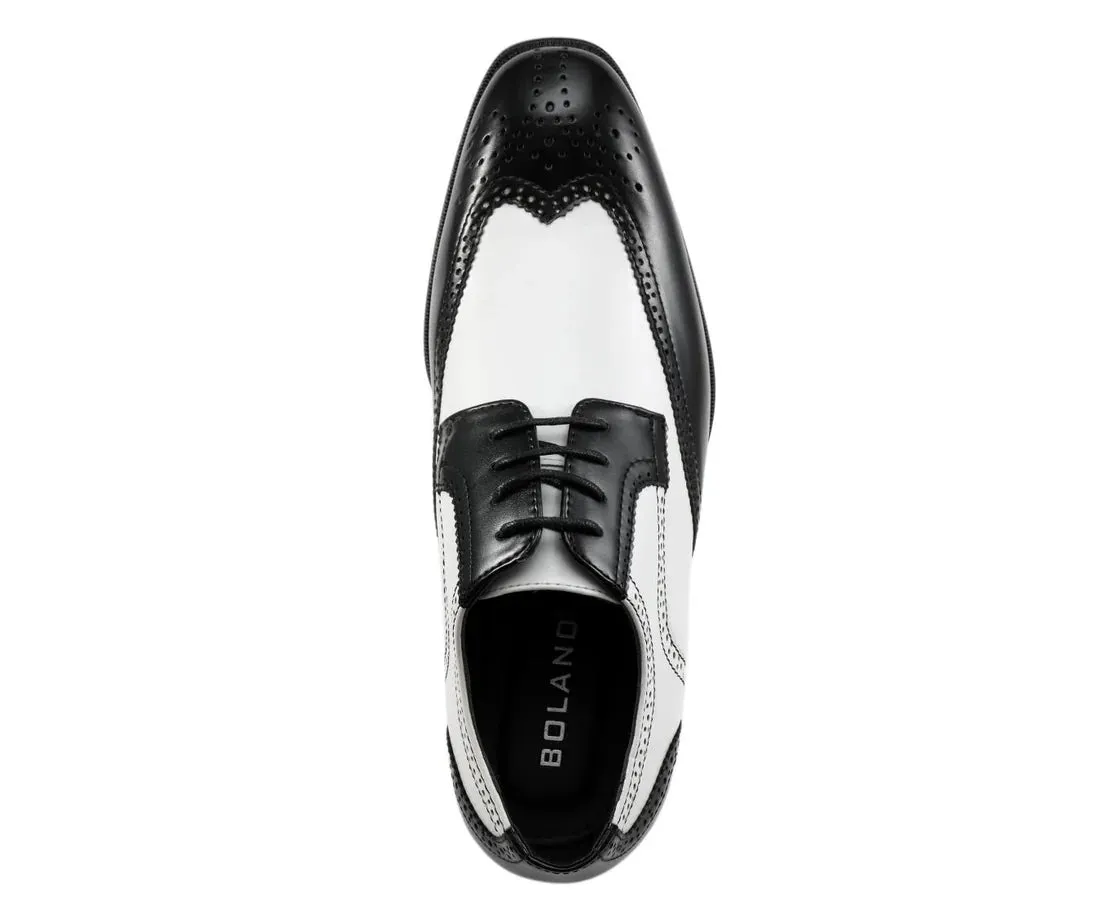 Black/White Two-Tone Wingtip Men's Lace-Up Dress Shoes Style No-ELWYN