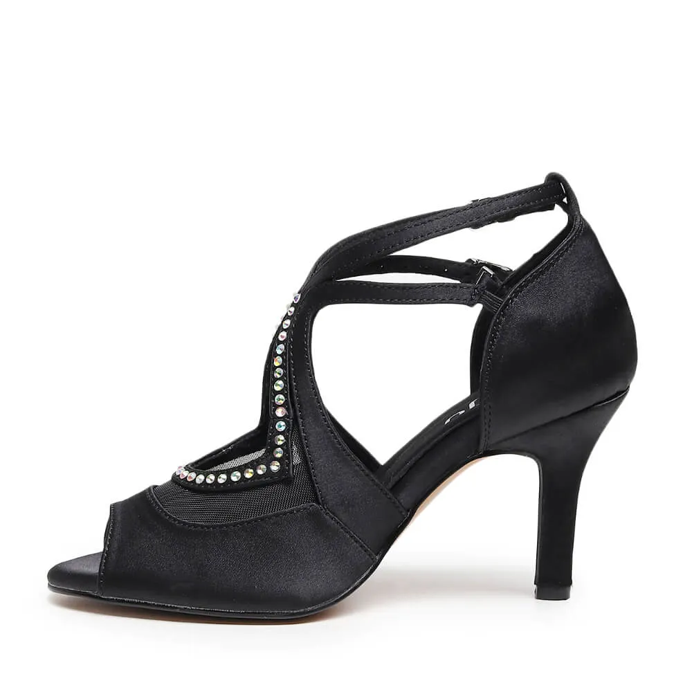 Brittanee Wide Fit - Black Satin - Suede Sole