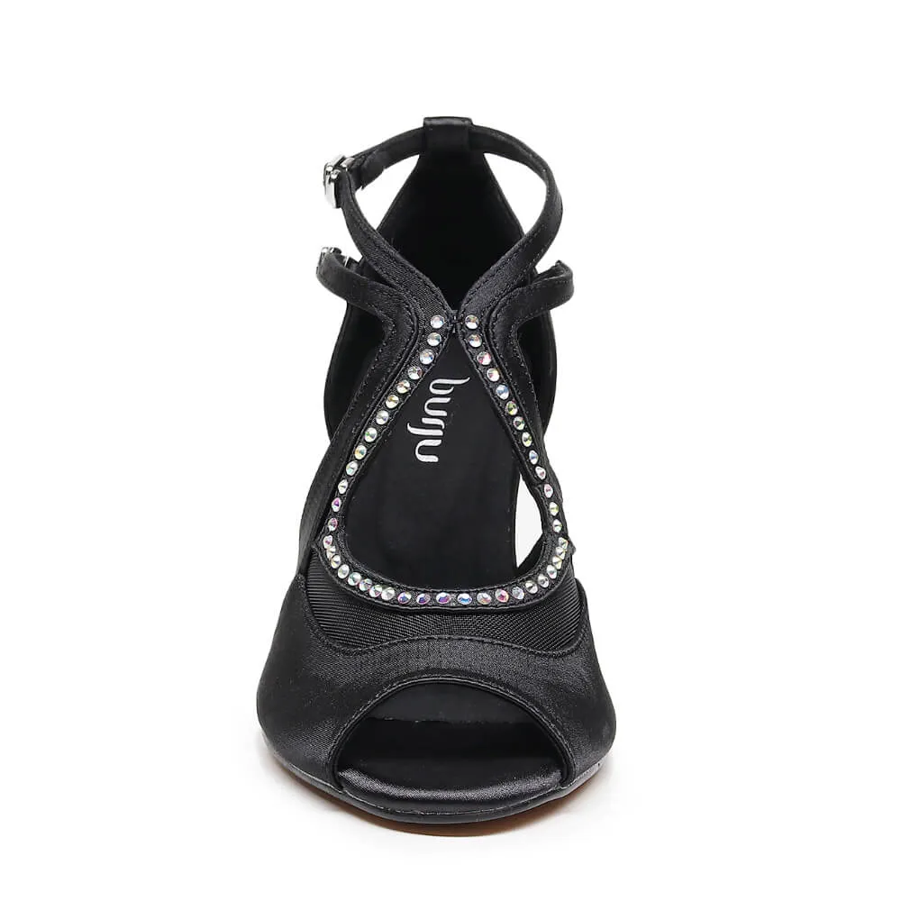 Brittanee Wide Fit - Black Satin - Suede Sole