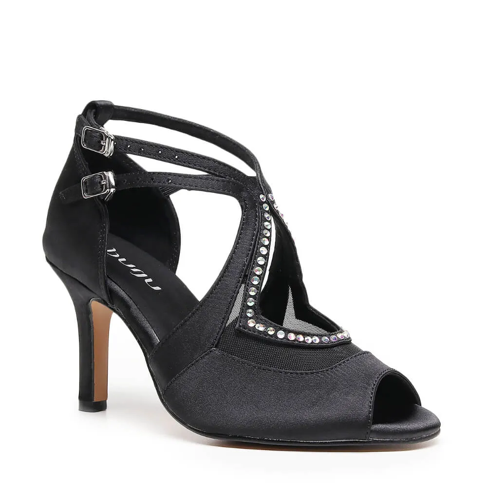 Brittanee Wide Fit - Black Satin - Suede Sole