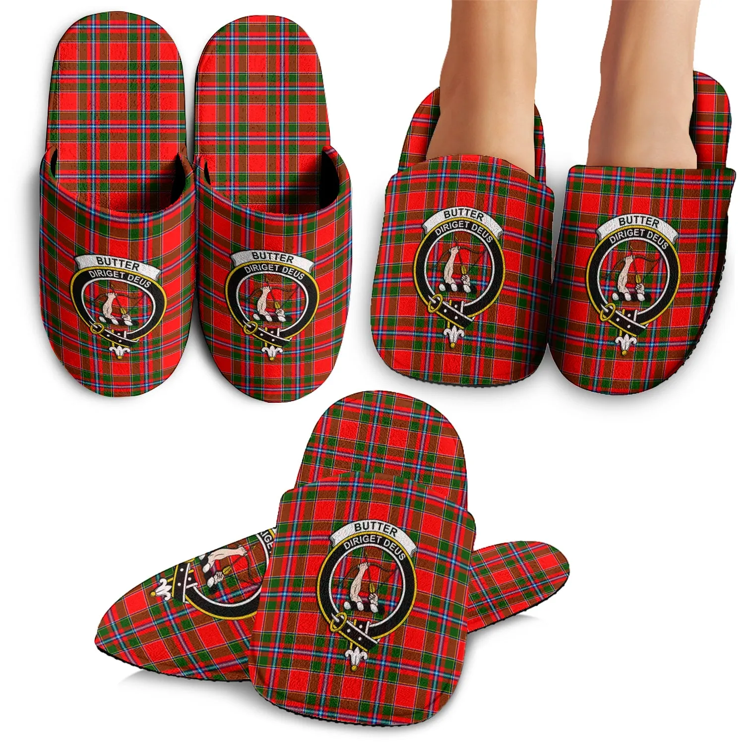 Butter Tartan Home Slippers with Family Crest