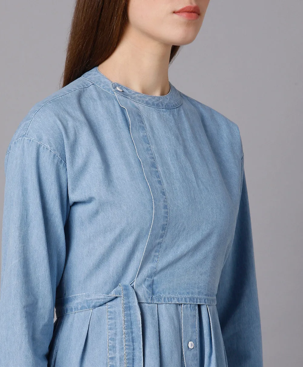 Cotton Denim Dress with a Placket