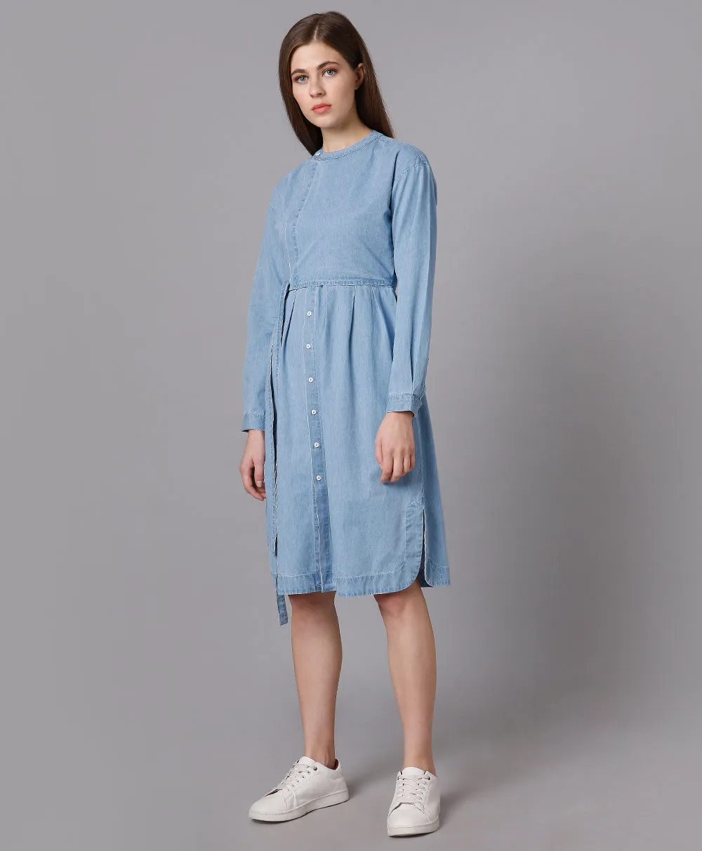 Cotton Denim Dress with a Placket