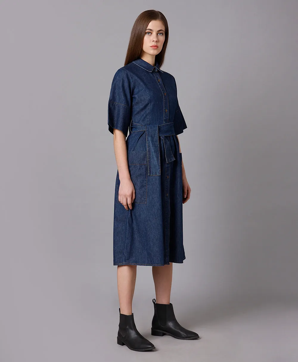 Denim Shirt Dress with Flared Sleeves