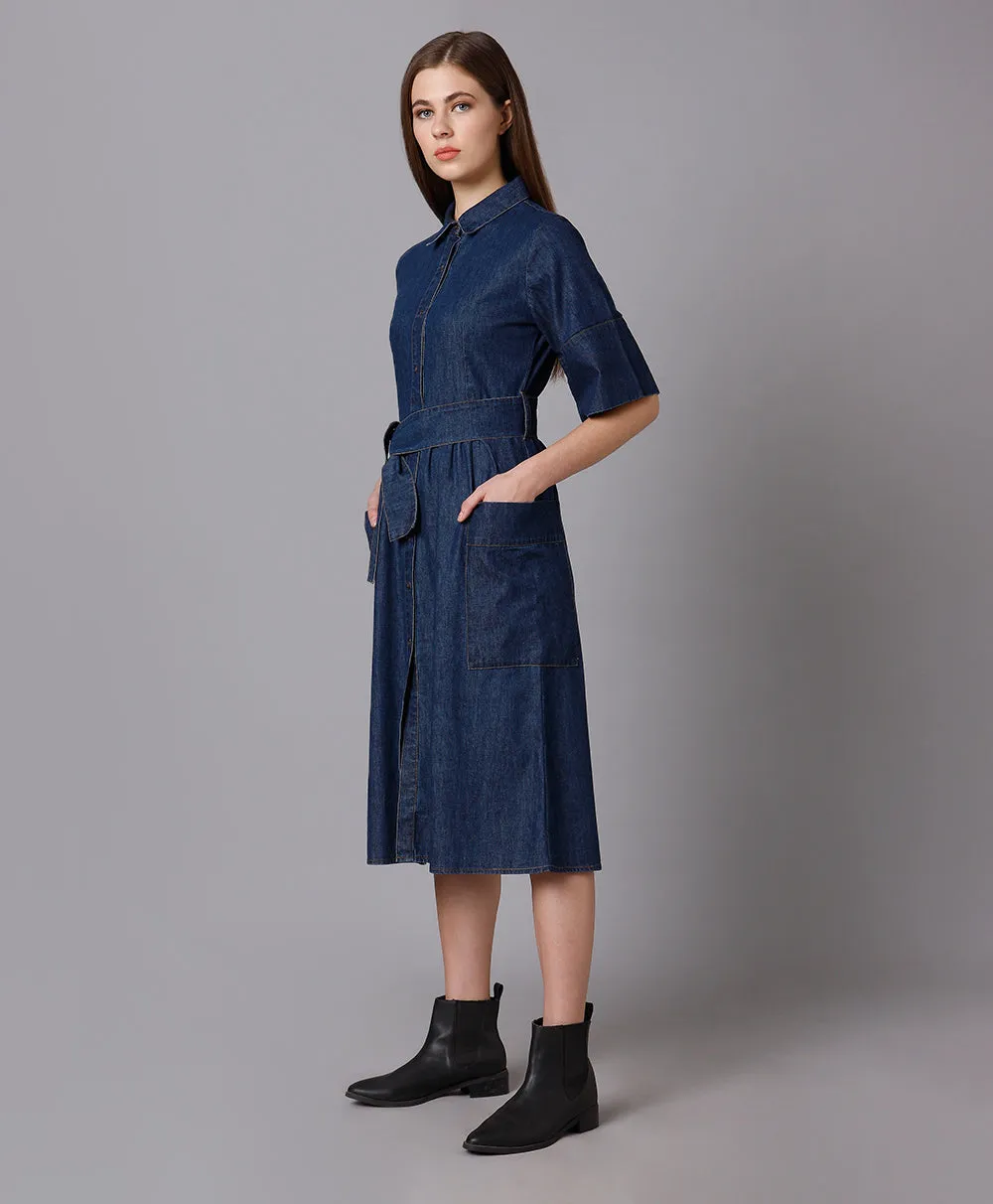 Denim Shirt Dress with Flared Sleeves