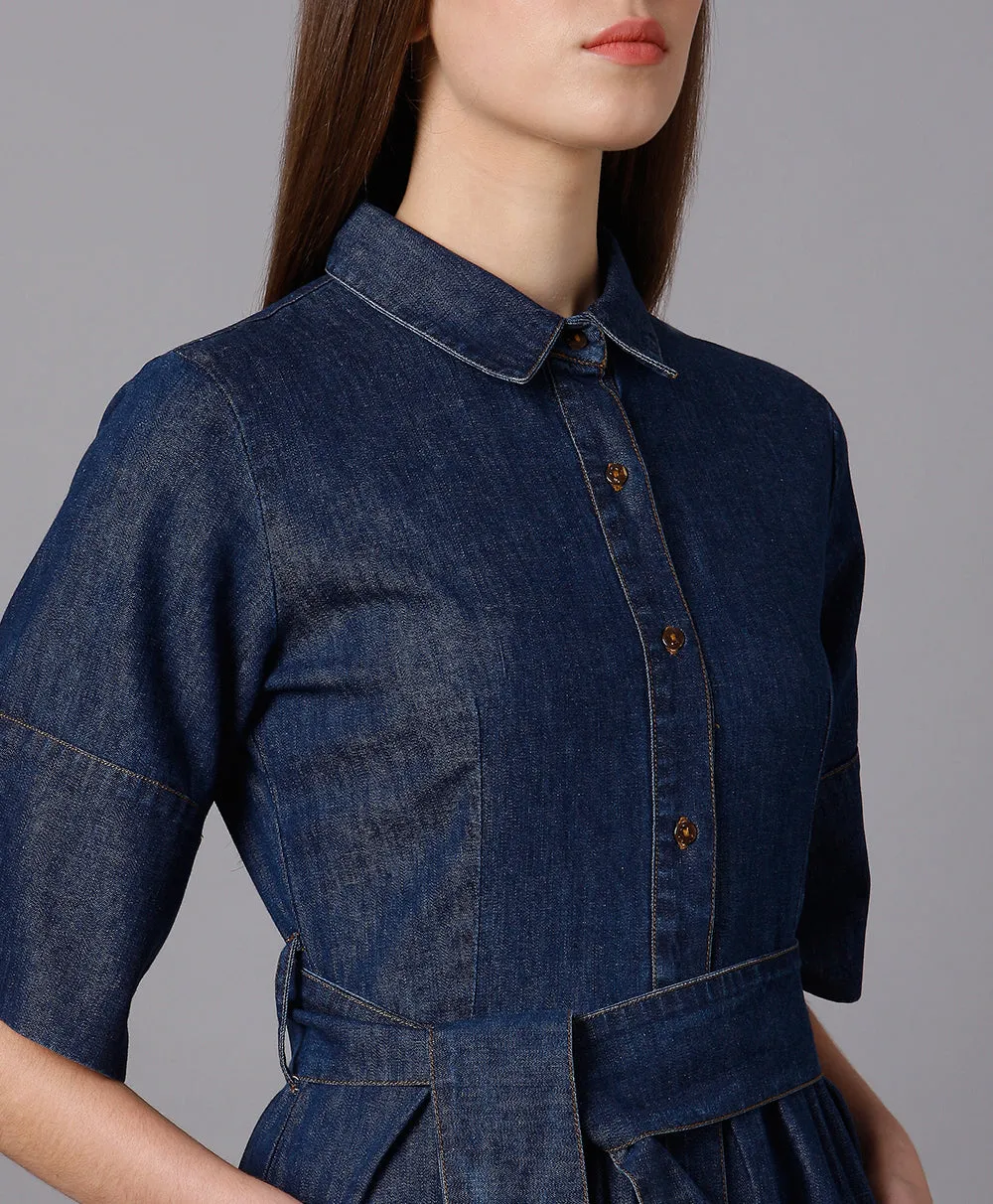 Denim Shirt Dress with Flared Sleeves