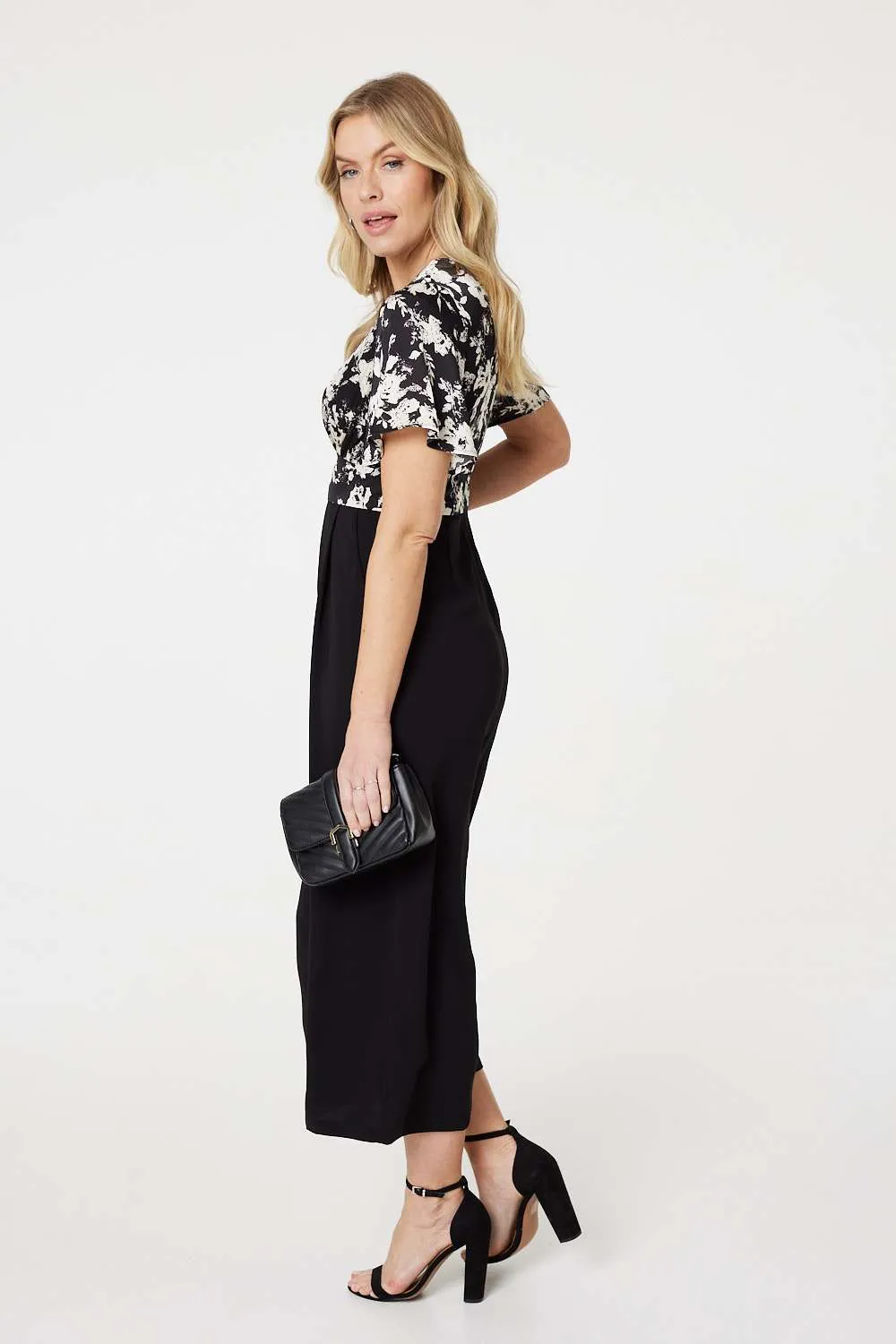 Floral Block Print Wide Leg Jumpsuit