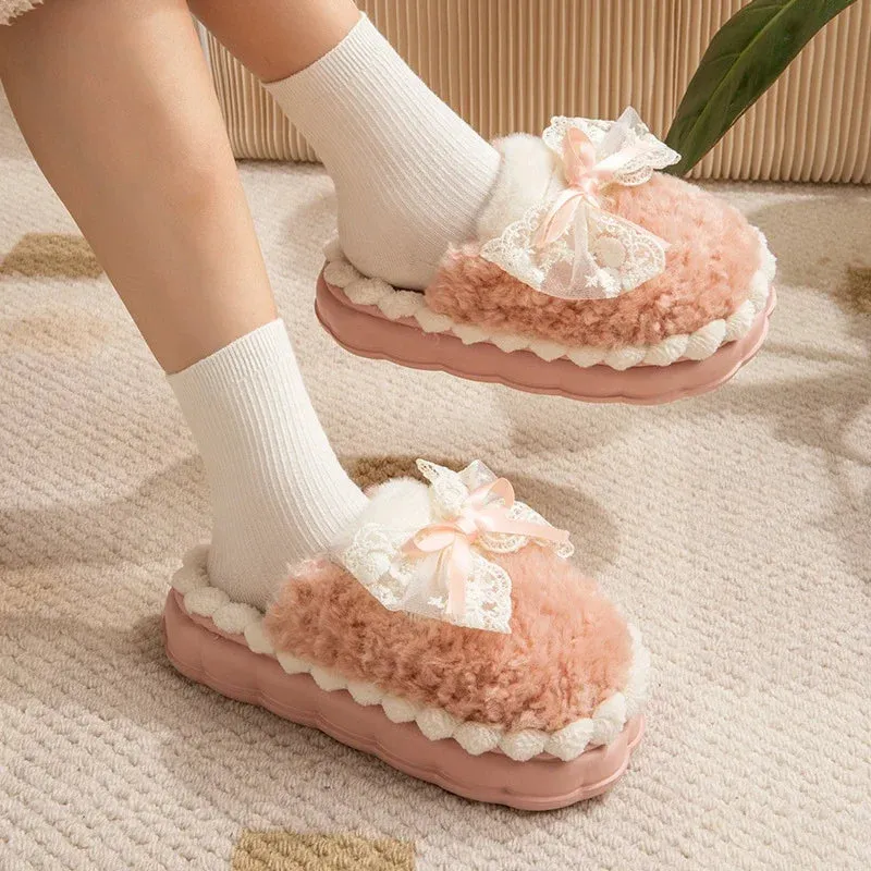 Fluffy Ribbon Slippers