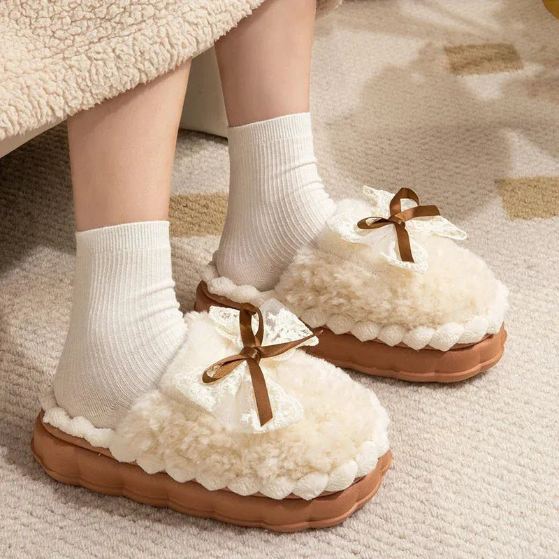 Fluffy Ribbon Slippers