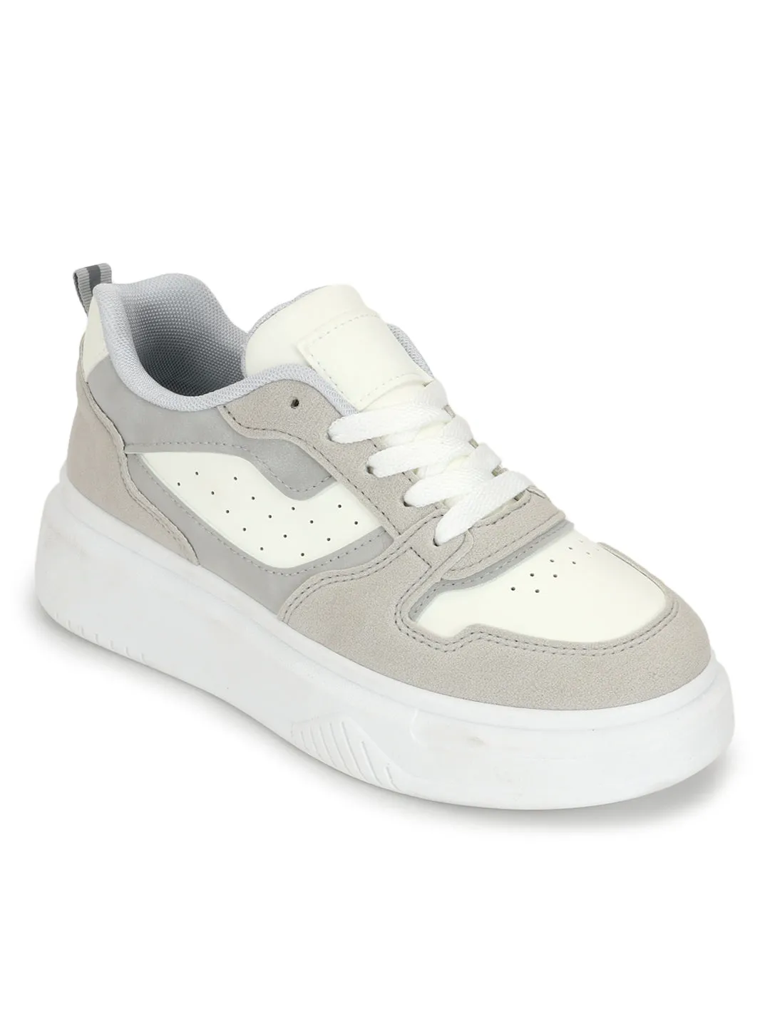 Grey White Suede Stylish Lace-Up Sneakers (TC-RS3609-GRYWHT)