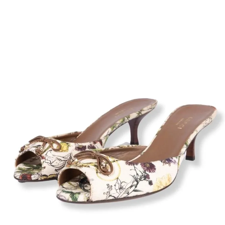 Gucci Bow Accent Floral Print Peep Toe Sandal