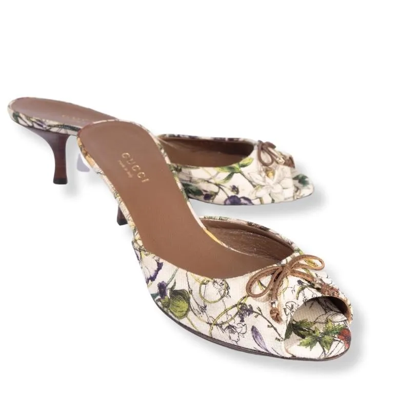 Gucci Bow Accent Floral Print Peep Toe Sandal