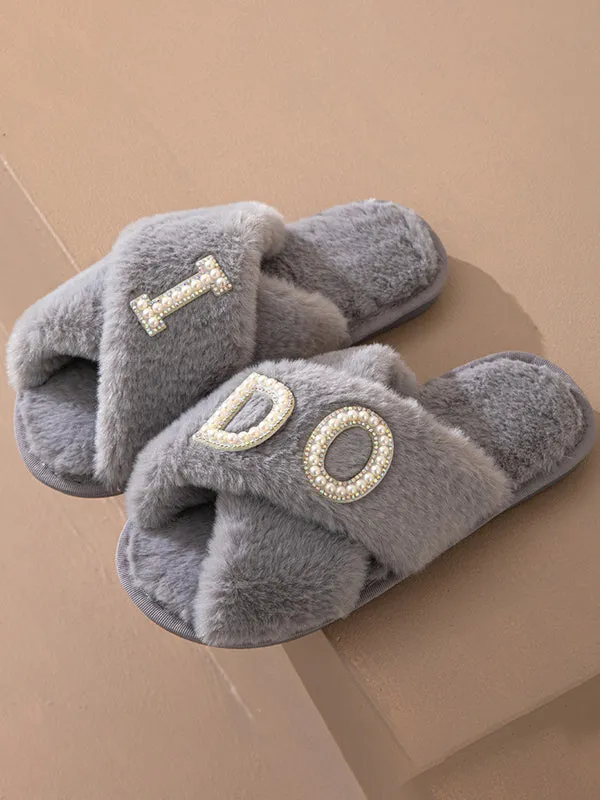 I Do Pearl Decor Furry Slipper