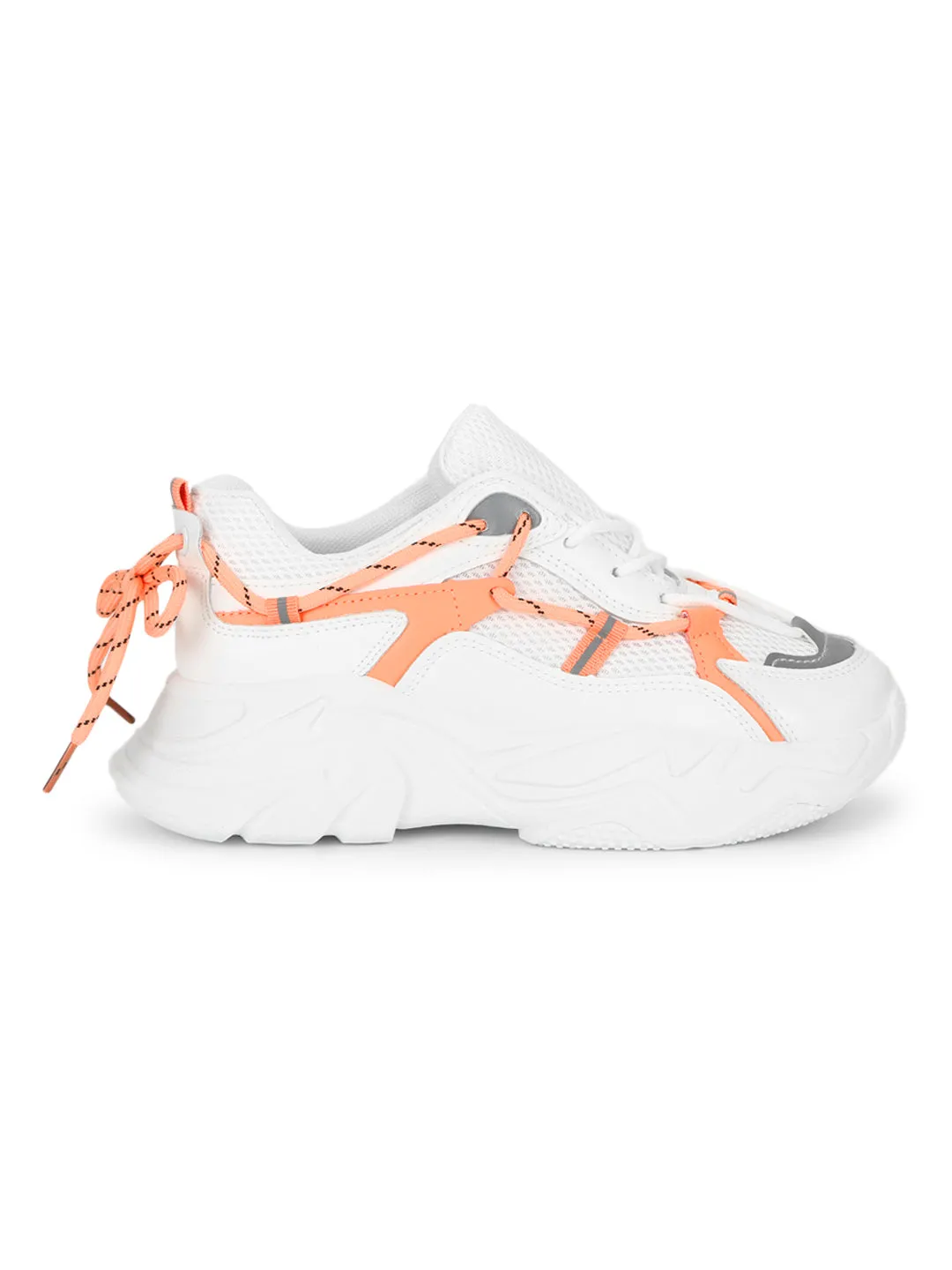 Orange PU Side Lace Pattern Chunky Sneakers