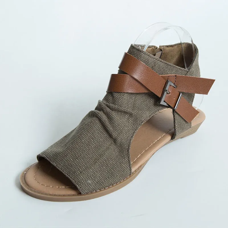 Plus Size Belted Gladiator Wedge Shoes