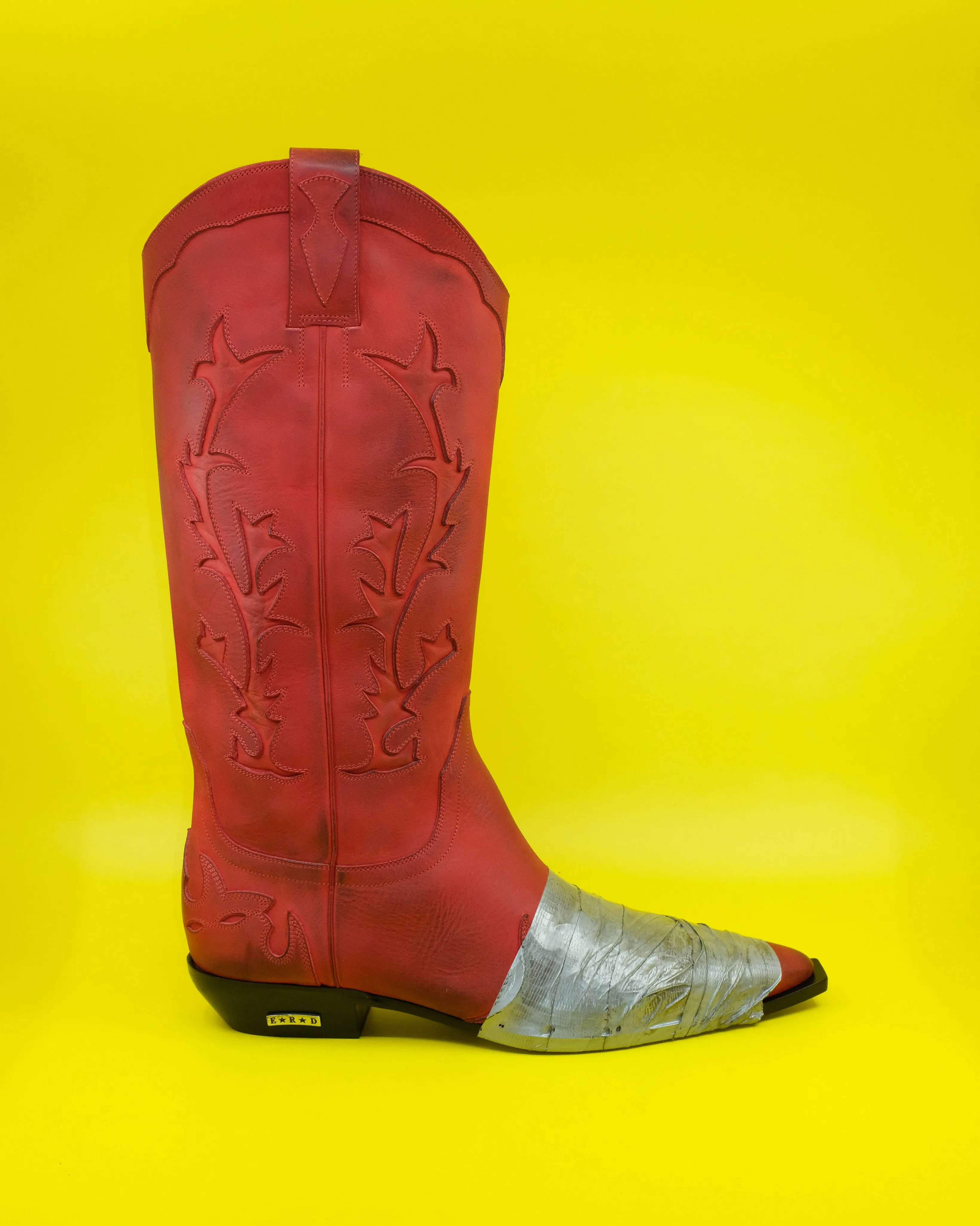 Red Calf Leather Duct Tape Cowboy Boot