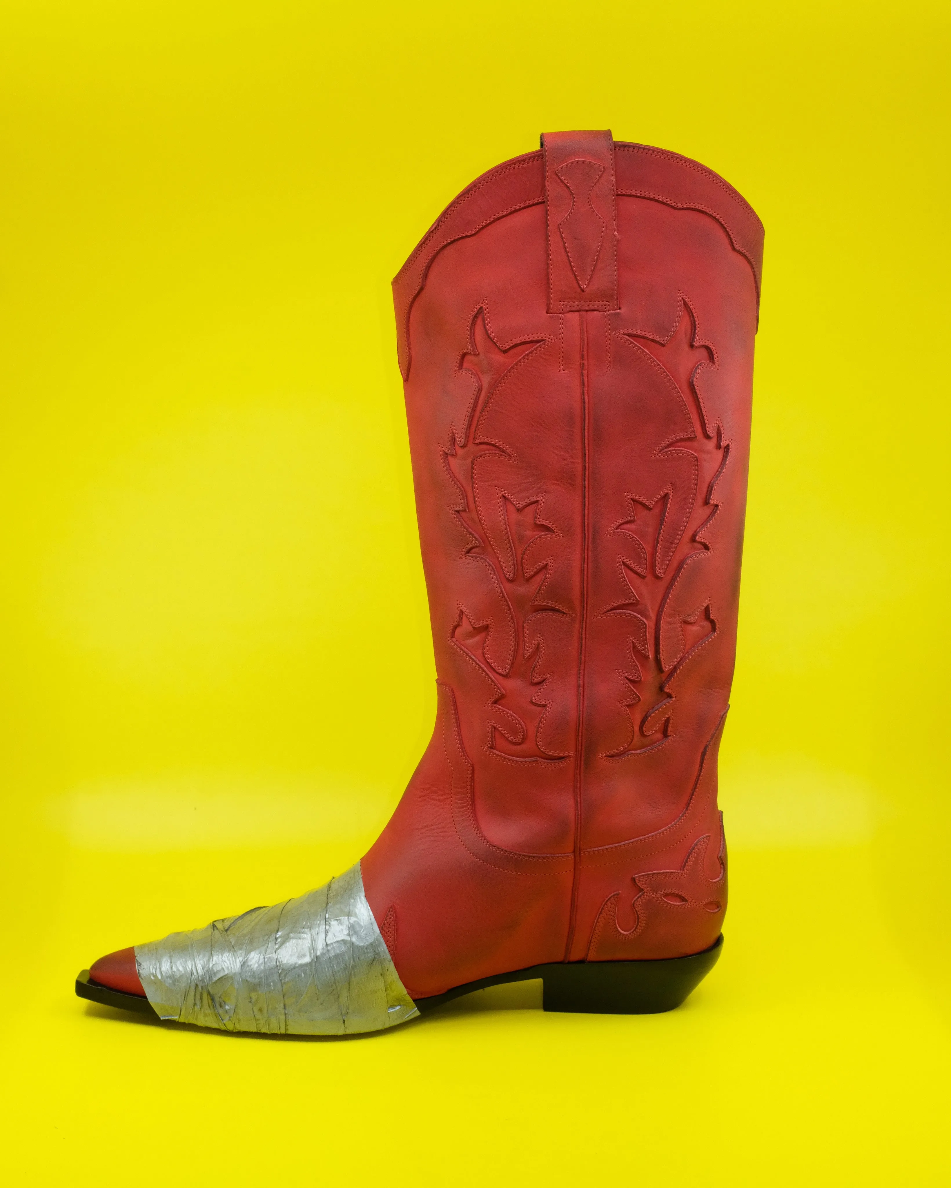 Red Calf Leather Duct Tape Cowboy Boot