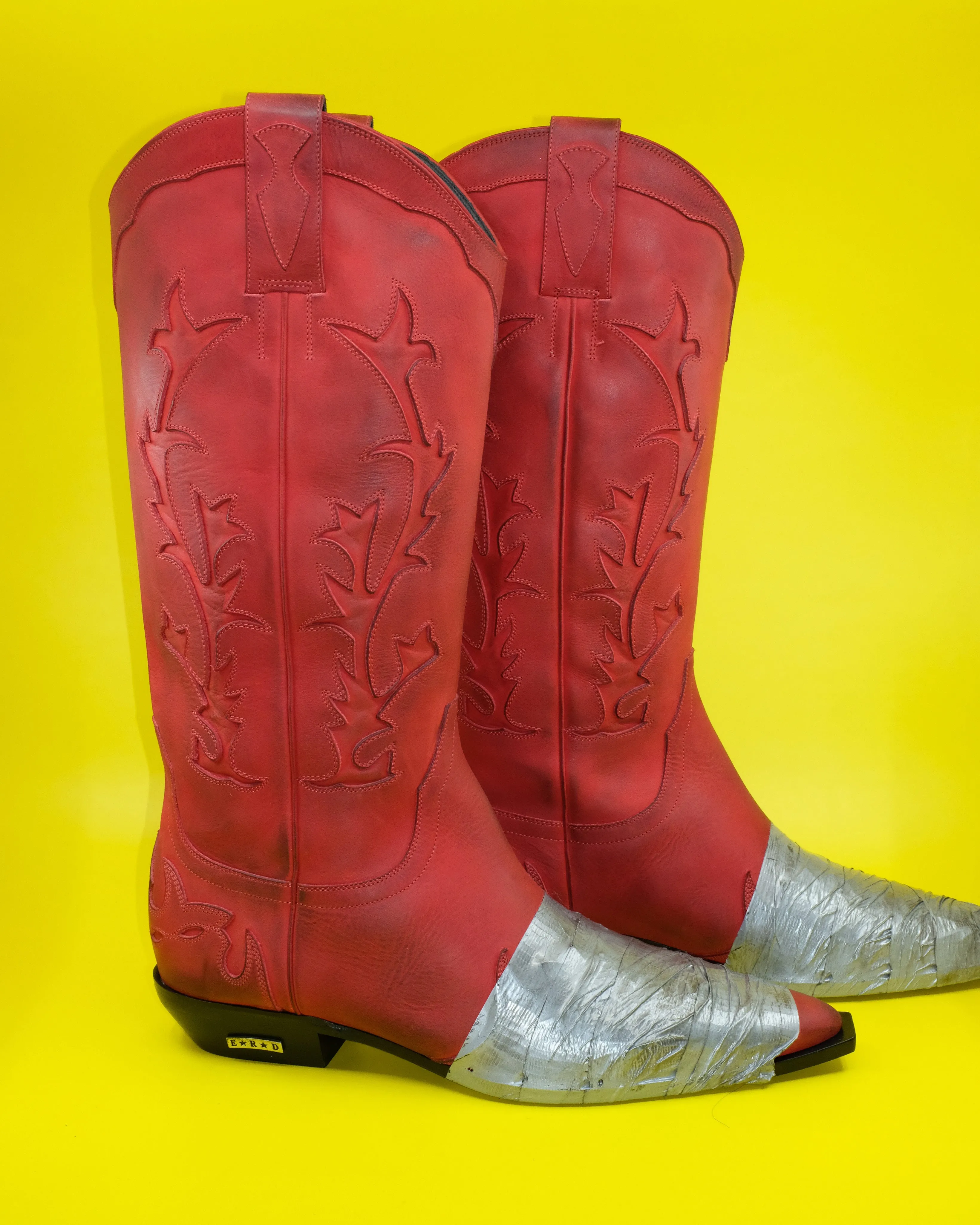 Red Calf Leather Duct Tape Cowboy Boot