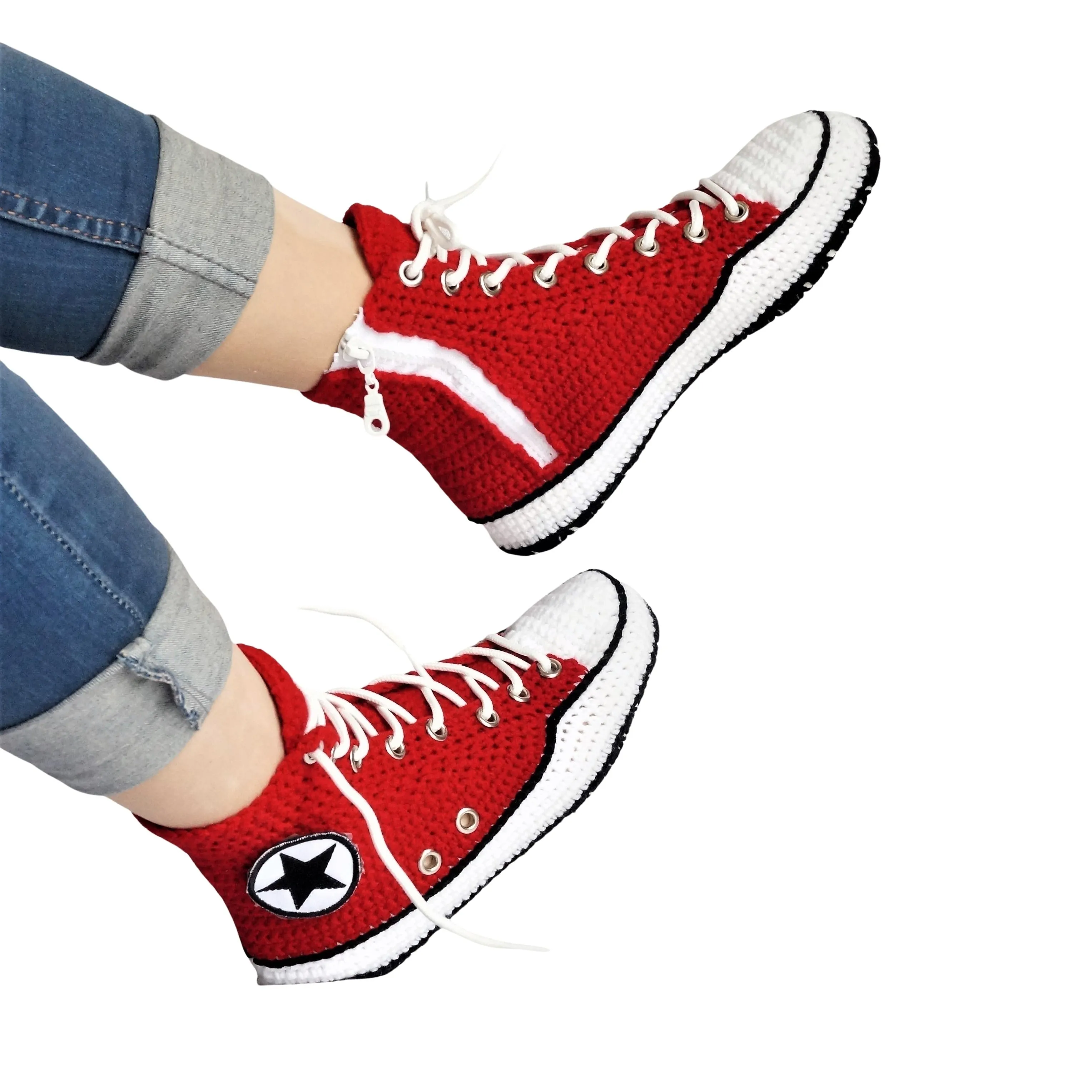 Red Canvas Sneakers Slippers Big Plush Soft Home Fuzzy Cute Platform Shoes