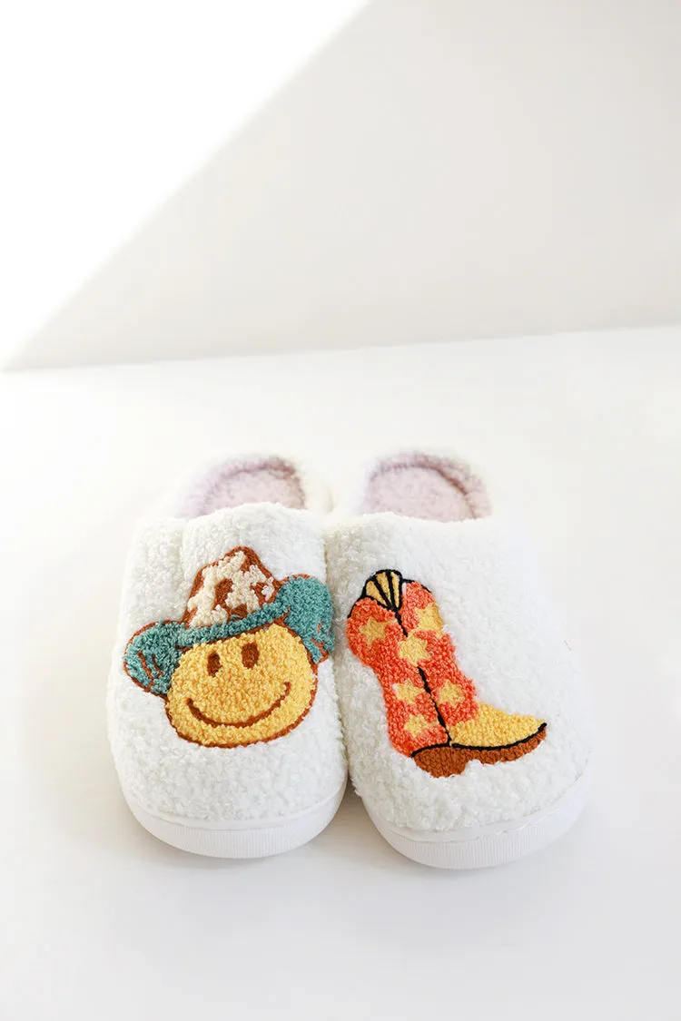 Smiley Face Cowboy   Boot Slippers