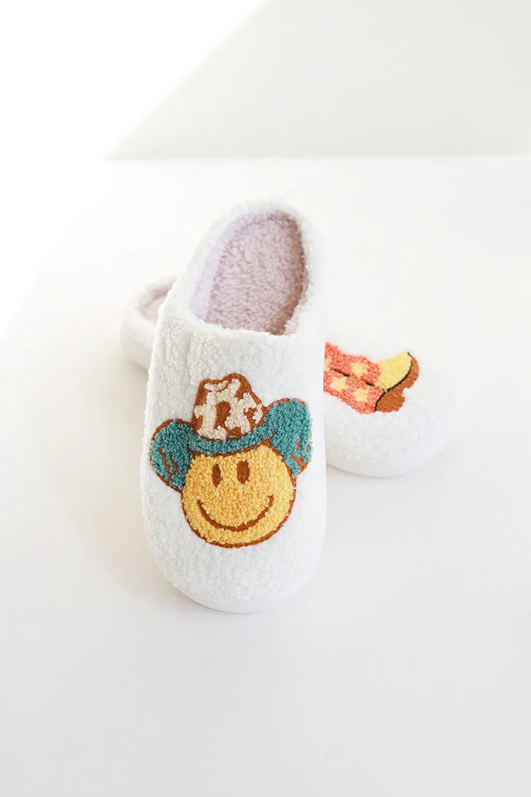 Smiley Face Cowboy   Boot Slippers