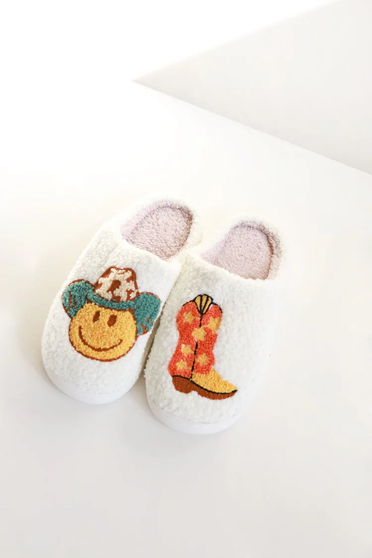 Smiley Face Cowboy   Boot Slippers