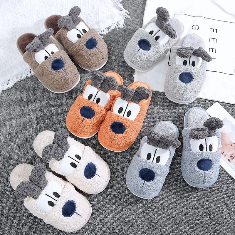 Soft Plush Cotton Cartoon Dog Cute Slippers Shoes Couple Unisex Non-Slip Floor Indoor Home Furry Slipper Women Shoes For Bedroom