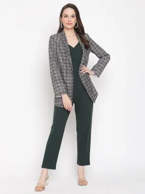 Solid Top And Pant With Printed Blazer Set