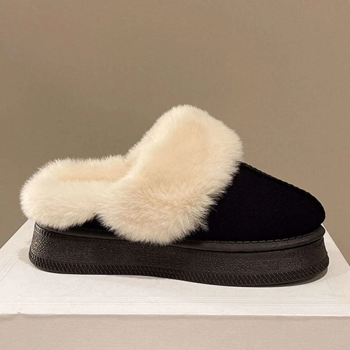 Suede Soft  Round Toe Platform Slippers