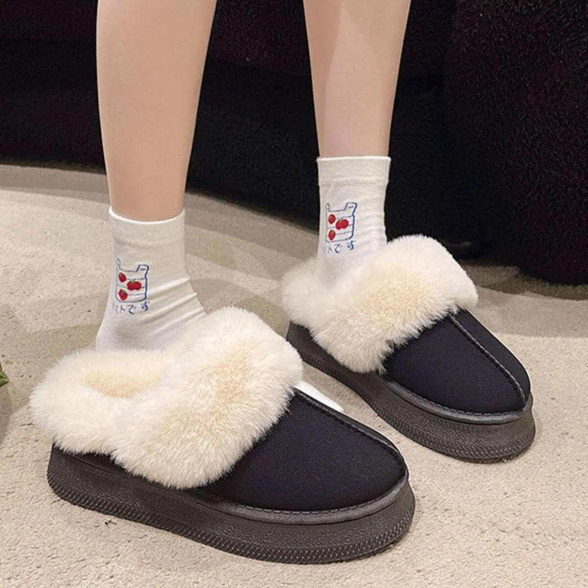 Suede Soft  Round Toe Platform Slippers