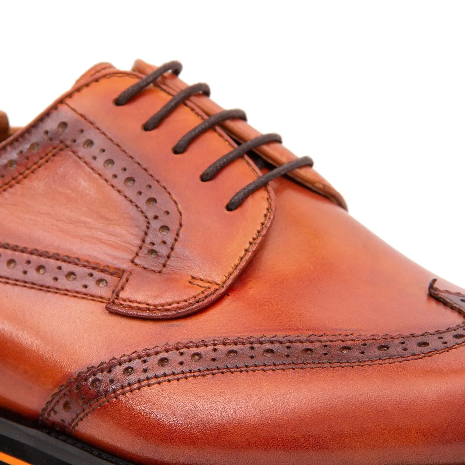 Thick-soled calfskin formal brogue derby shoes Brown