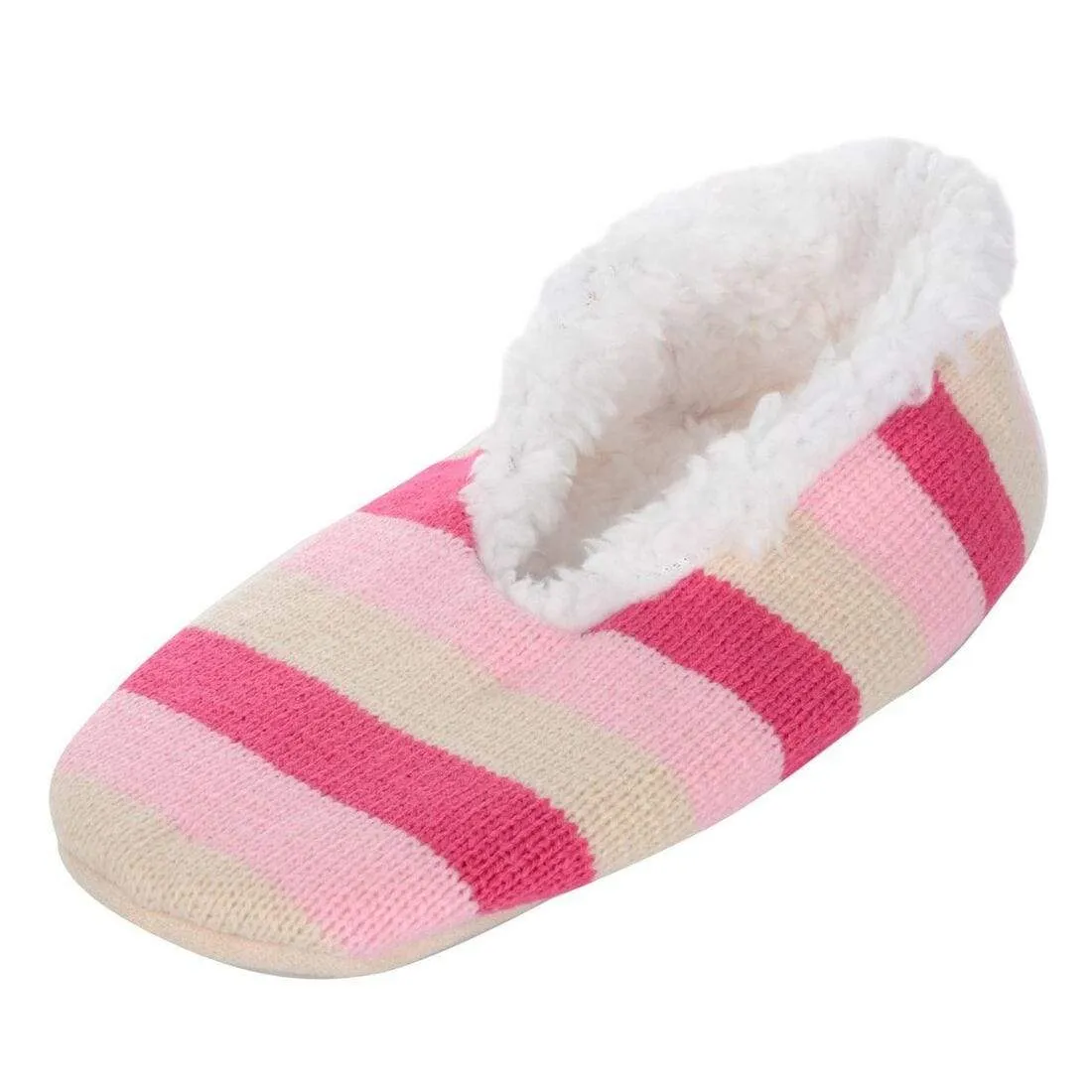 Womens Stripe Knit Ballet Style Slippers With Sherpa Lining